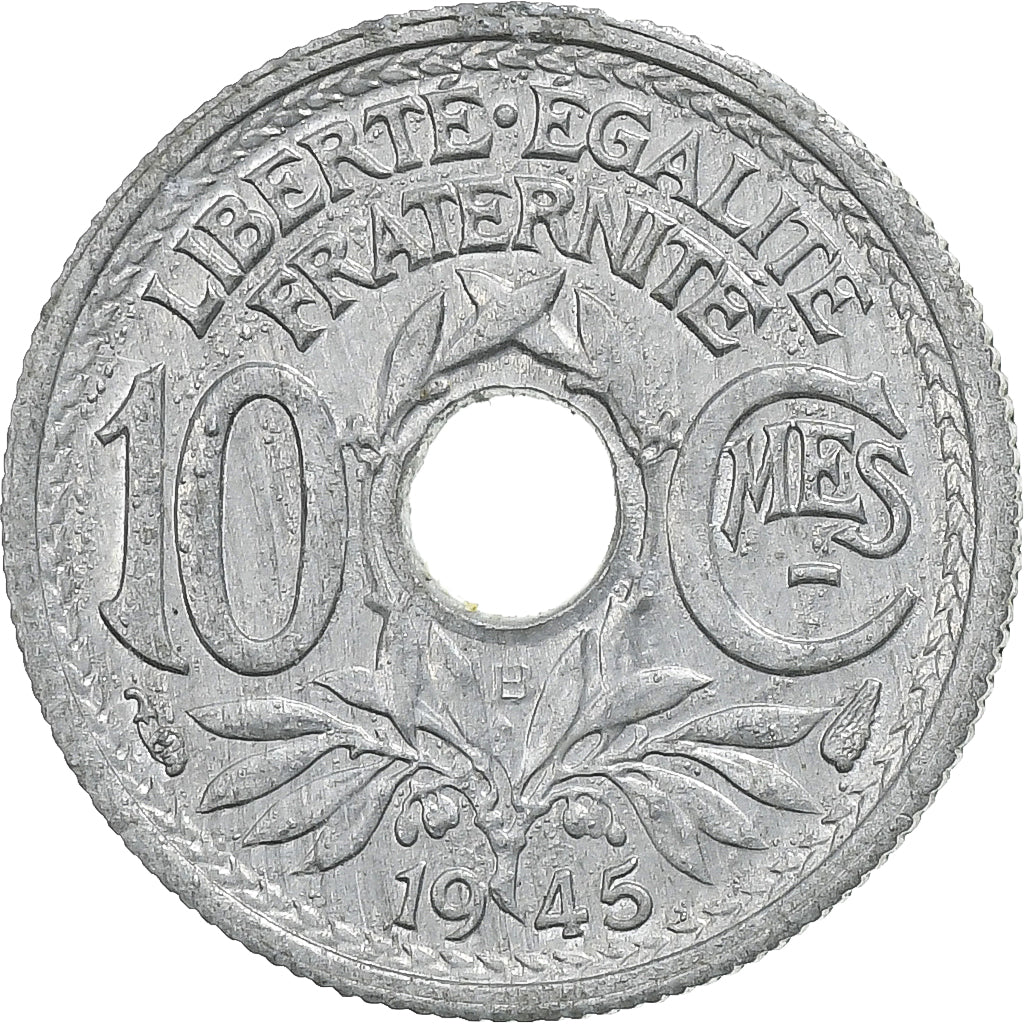 França, 10 Centimes, Lindauer, 1945, Beaumont - Le Roger, Zinco, EF(40-45)