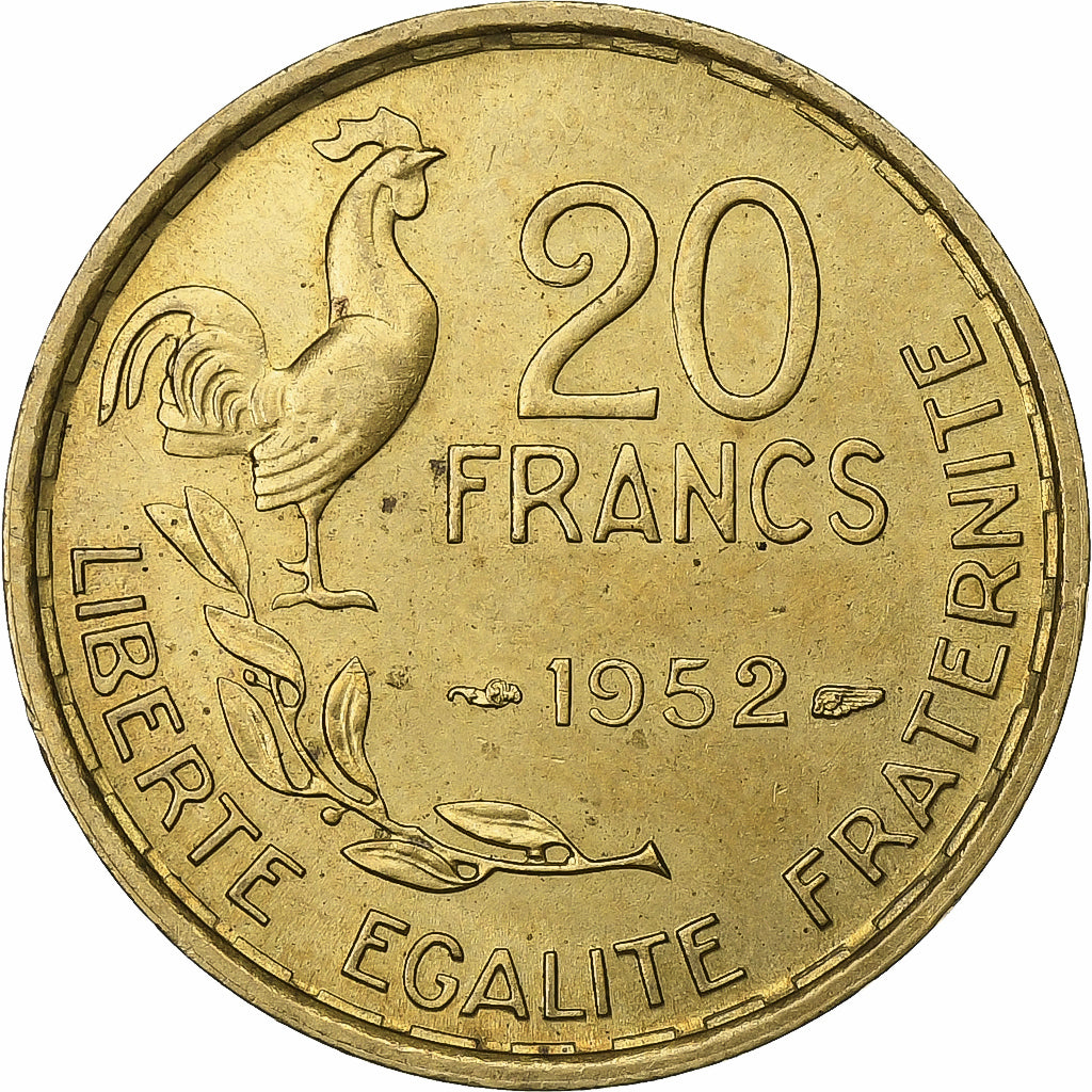 Frankrijk, 20 Francs, Guiraud, 1952, Paris, Aluminum-Bronze, PR, KM:917.1