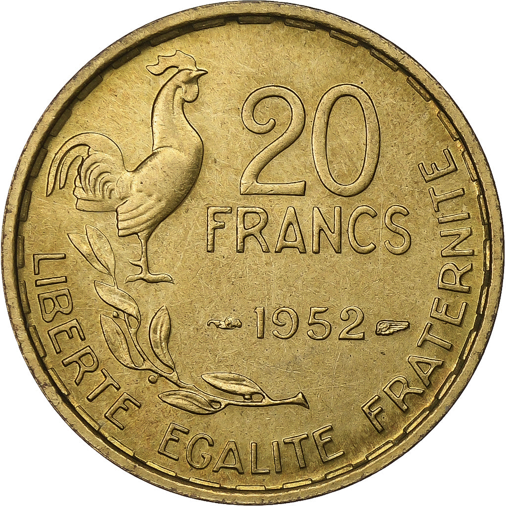 Frankreich, 20 Francs, Guiraud, 1952, Paris, Aluminum-Bronze, UNZ, KM:917.1