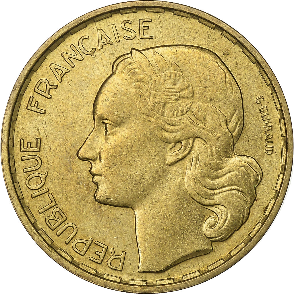 Francia, 20 Francs, Guiraud, 1953, Paris, Aluminio - bronce, SC, KM:917.1