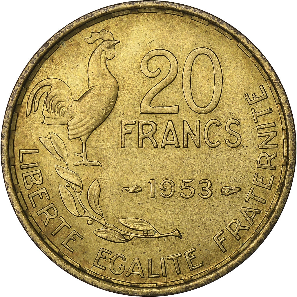 Frankreich, 20 Francs, Guiraud, 1953, Paris, Aluminum-Bronze, SS+, KM:917.1