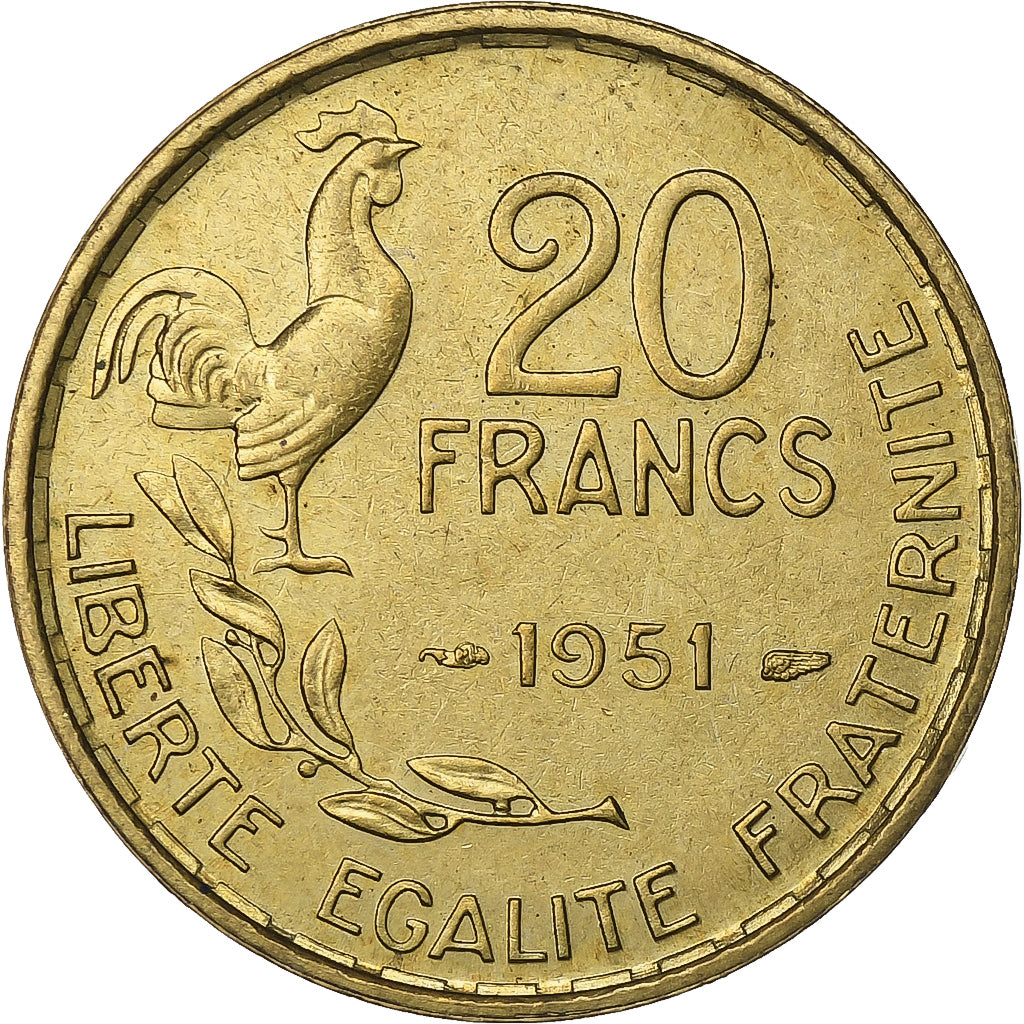 Frankrijk, 20 Francs, Guiraud, 1951, Paris, Aluminum-Bronze, PR, KM:917.1