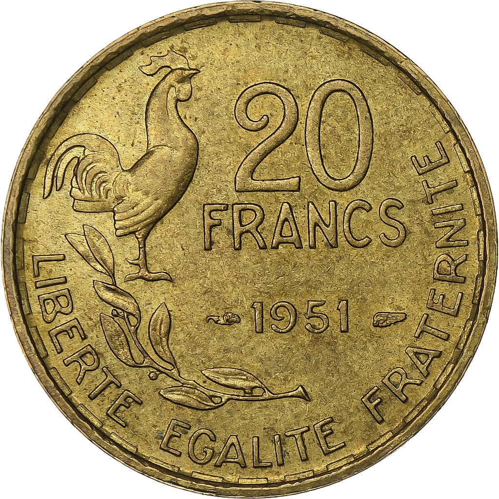 Frankreich, 20 Francs, Guiraud, 1951, Paris, Aluminum-Bronze, SS+, KM:917.1