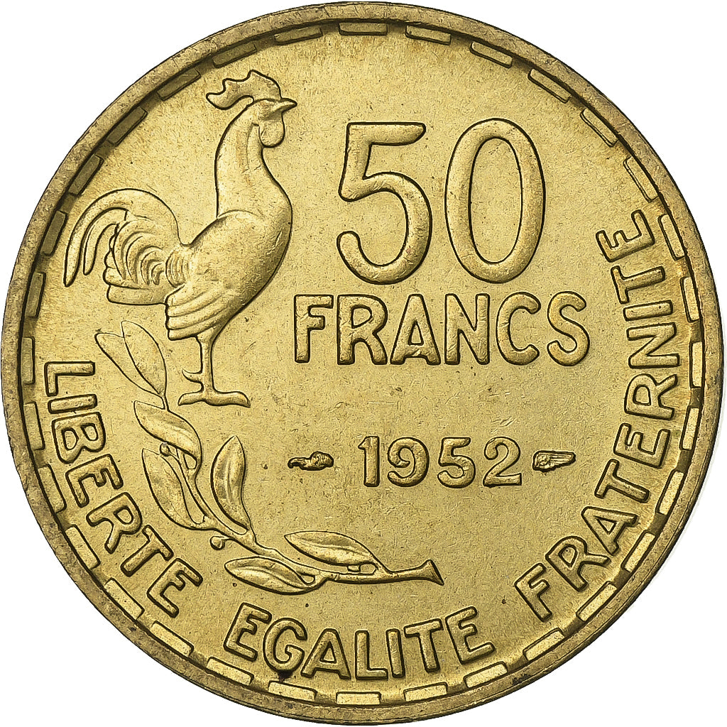 Frankrijk, 50 Francs, Guiraud, 1952, Paris, Aluminum-Bronze, PR, KM:918.1