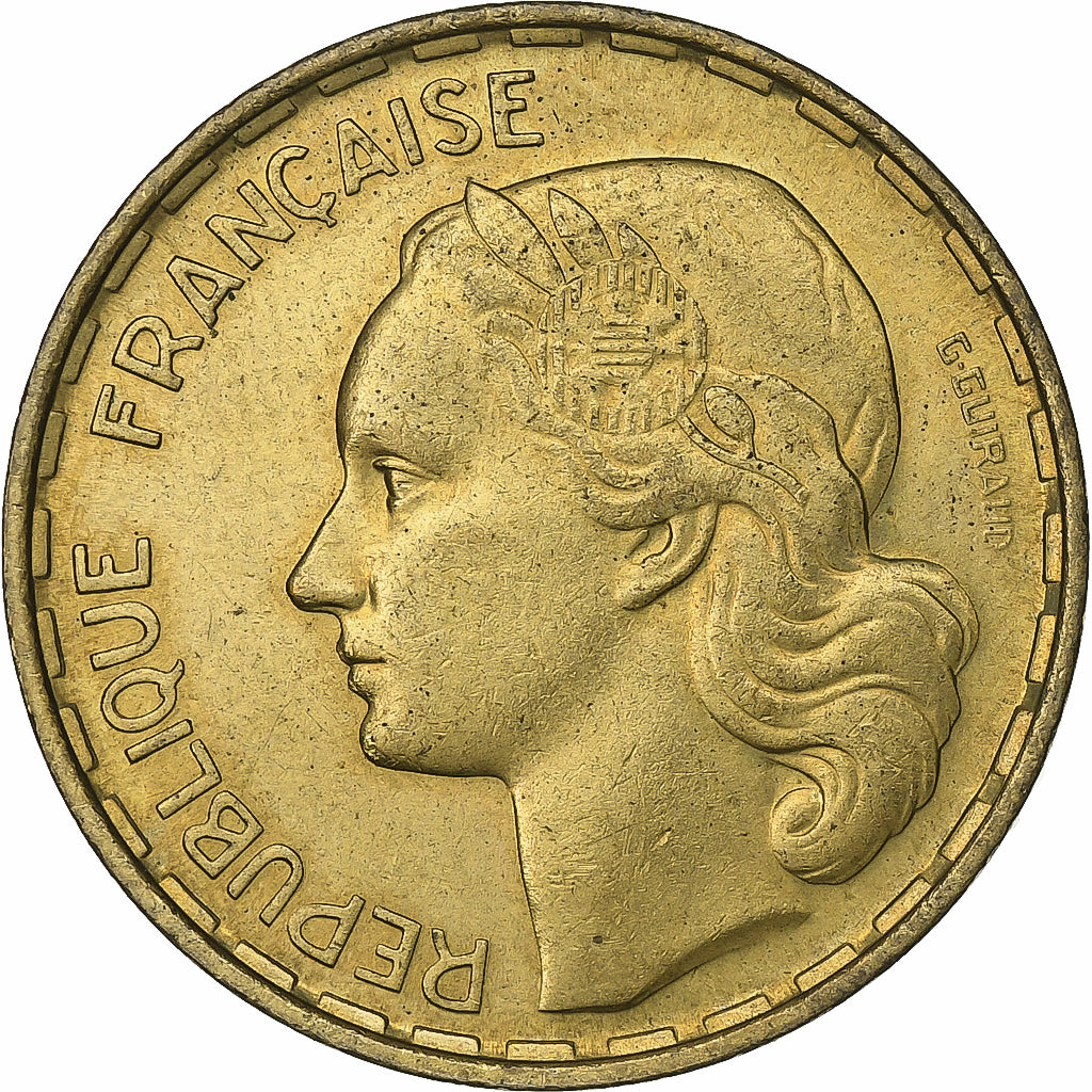 France, 50 Francs, Guiraud, 1952, Paris, Aluminum-Bronze, MS(63), KM:918.1