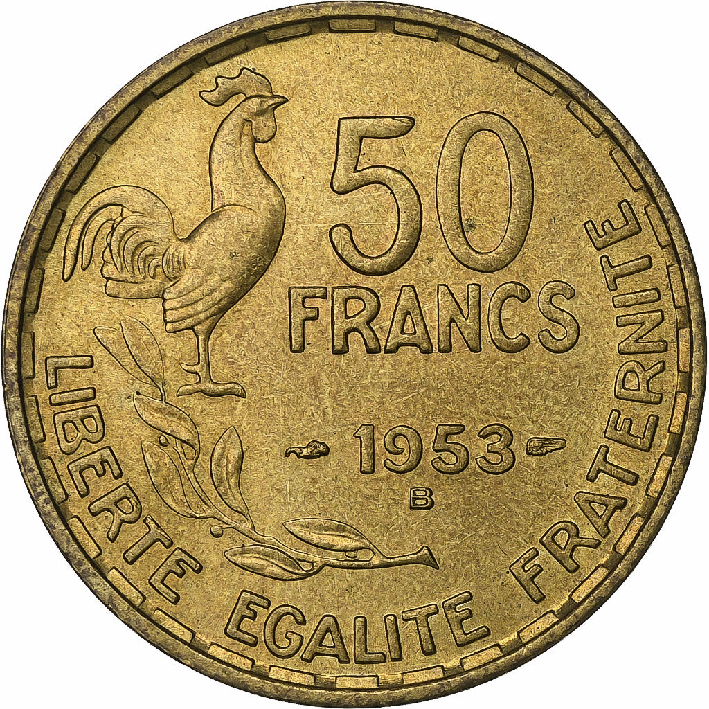 France, 50 Francs, Guiraud, 1953, Beaumont - Le Roger, Aluminum-Bronze, MS(64)