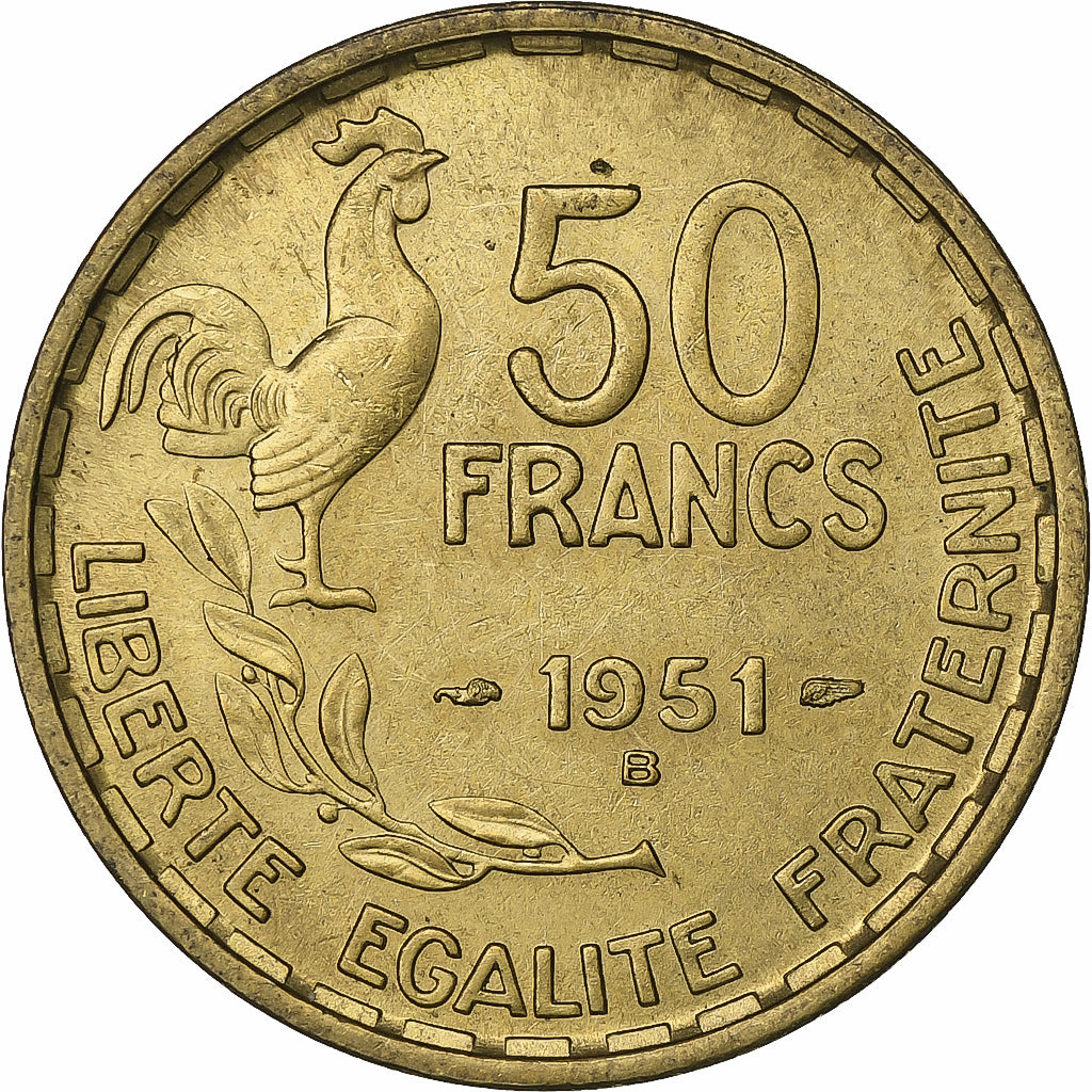 France, 50 Francs, Guiraud, 1951, Beaumont - Le Roger, Aluminum-Bronze