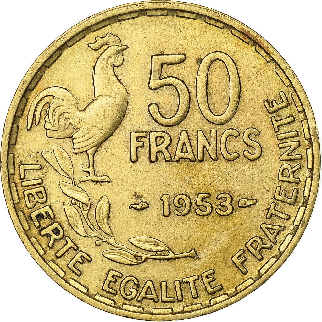 Frankrijk, 50 Francs, Guiraud, 1953, Paris, Aluminum-Bronze, ZF+, KM:918.1