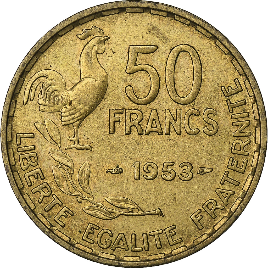 France, 50 Francs, Guiraud, 1953, Paris, Aluminum-Bronze, EF(40-45), KM:918.1