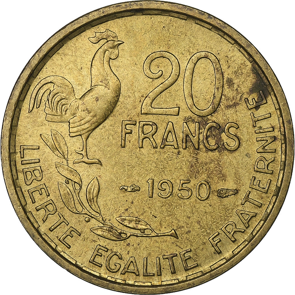 Frankrijk, 20 Francs, Guiraud, 1950, Paris, Aluminum-Bronze, ZF, KM:916.1