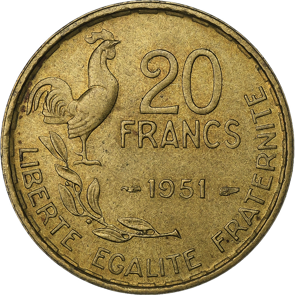 Frankreich, 20 Francs, Guiraud, 1951, Paris, Aluminum-Bronze, VZ, KM:917.1