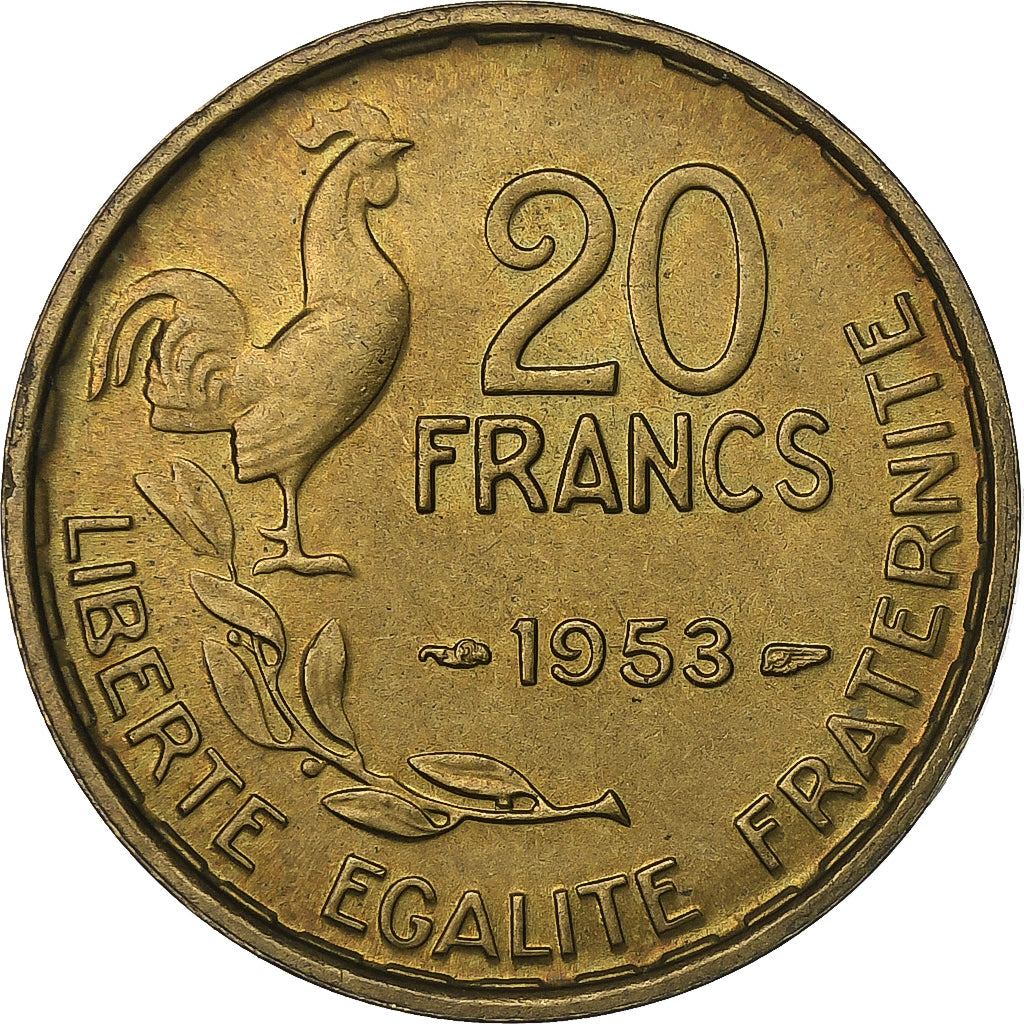 Frankrijk, 20 Francs, Guiraud, 1953, Paris, Aluminum-Bronze, PR+, KM:917.1