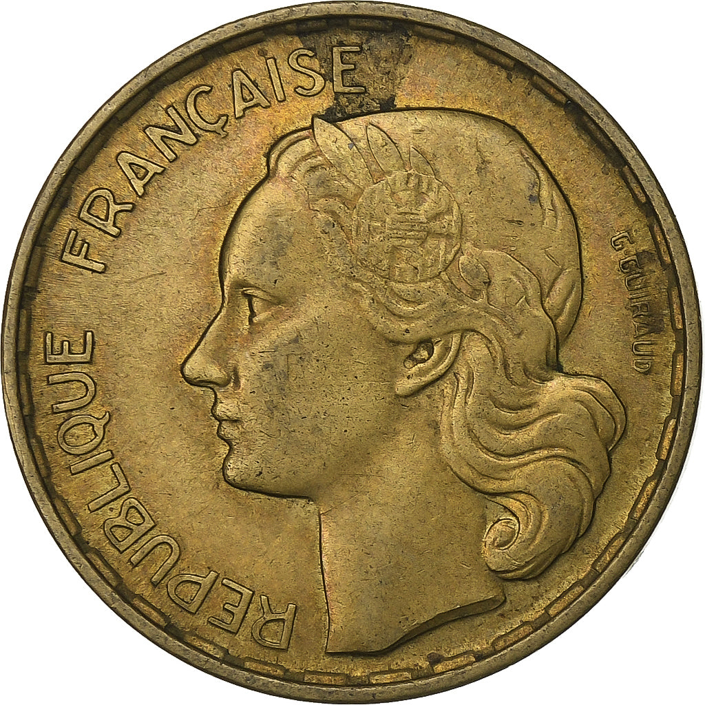 França, 20 Francs, Guiraud, 1953, Paris, Alumínio-Bronze, VF(30-35), KM:917.1