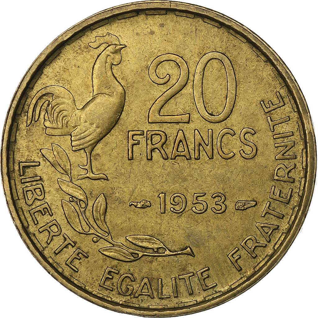 França, 20 Francs, Guiraud, 1953, Paris, Alumínio-Bronze, AU(50-53), KM:917.1
