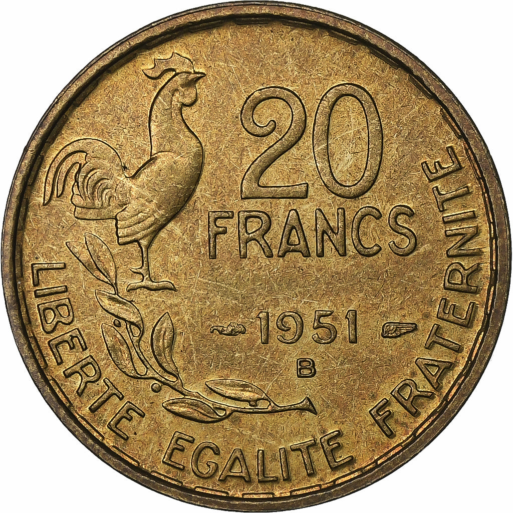Frankreich, 20 Francs, Guiraud, 1951, Beaumont - Le Roger, Aluminum-Bronze, VZ+