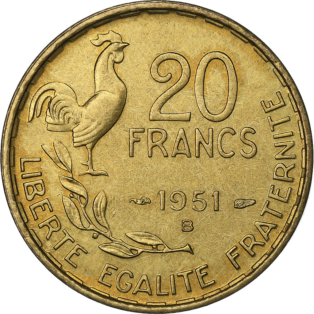 Frankreich, 20 Francs, Guiraud, 1951, Beaumont - Le Roger, Aluminum-Bronze, VZ