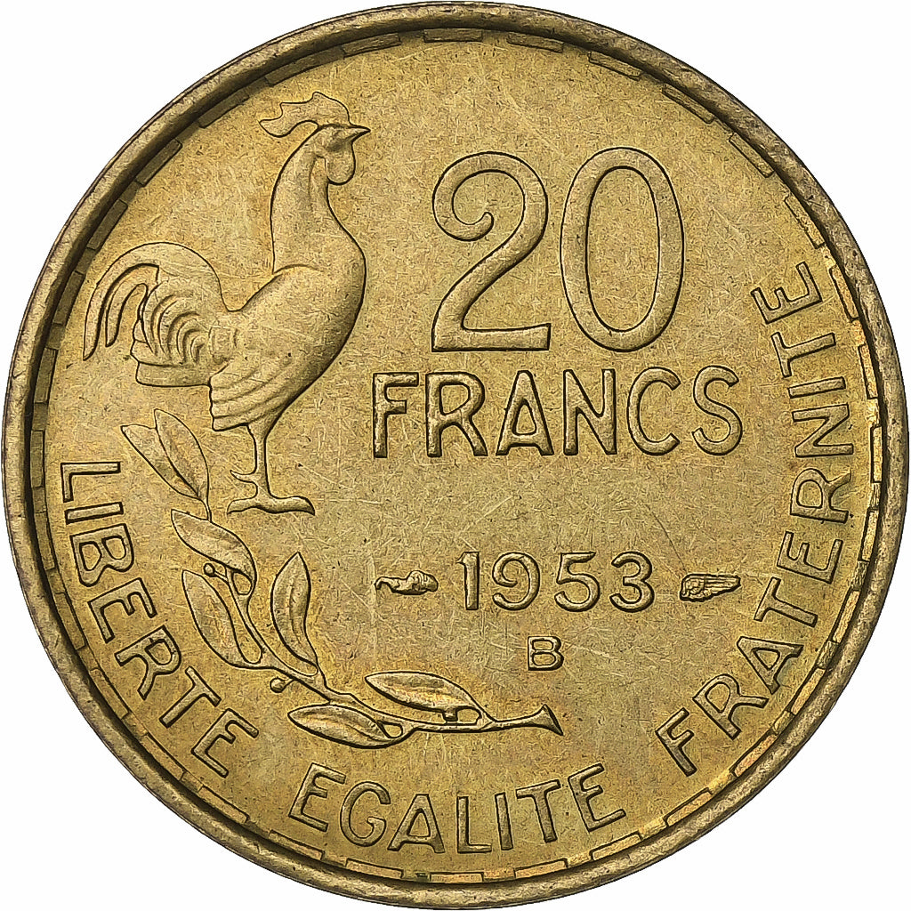France, 20 Francs, Guiraud, 1953, Beaumont - Le Roger, Aluminum-Bronze