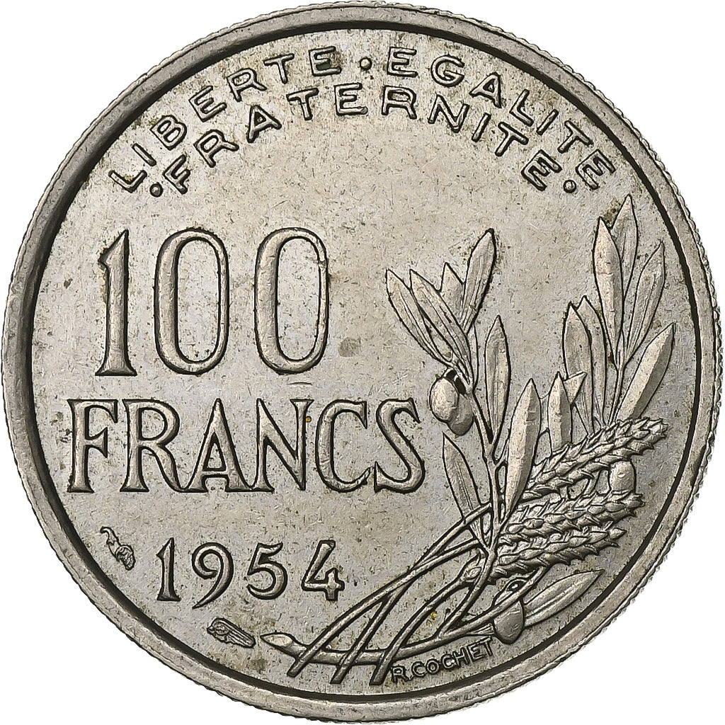 France, 100 Francs, Cochet, 1954, Copper-nickel, AU(55-58), KM:919.1