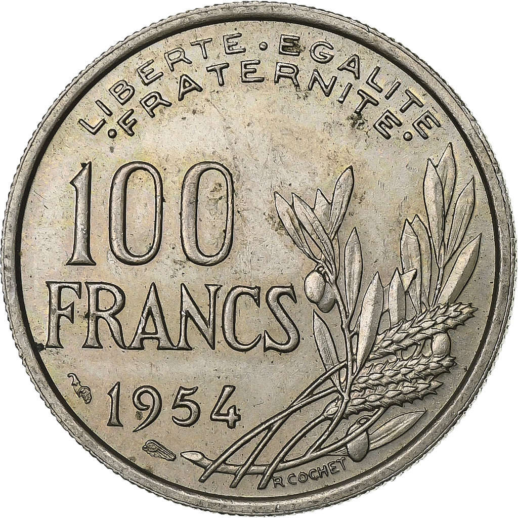 Francja, 100 Francs, Cochet, 1954, Miedź-Nikiel, AU(55-58), KM:919.1