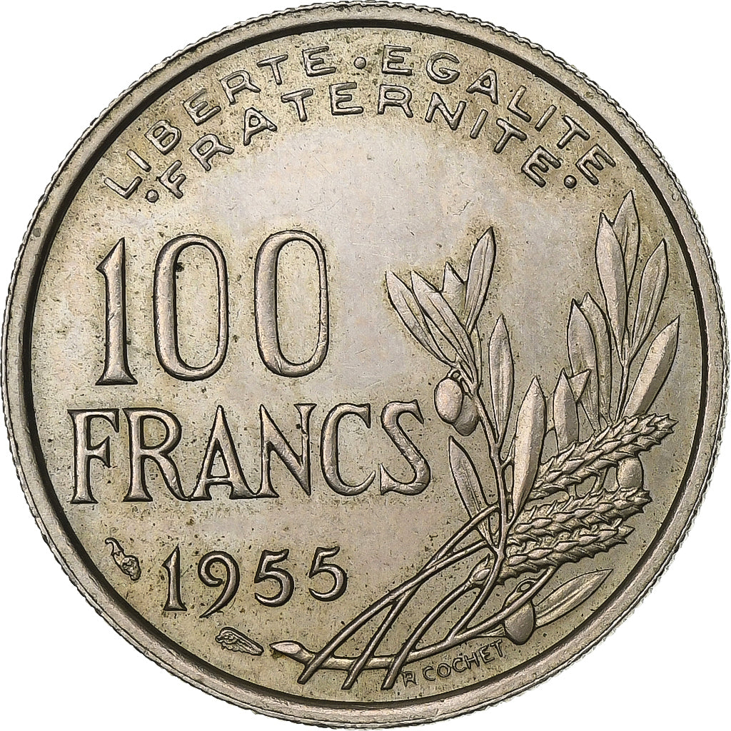 France, 100 Francs, Cochet, 1955, Copper-nickel, AU(55-58), KM:919.1