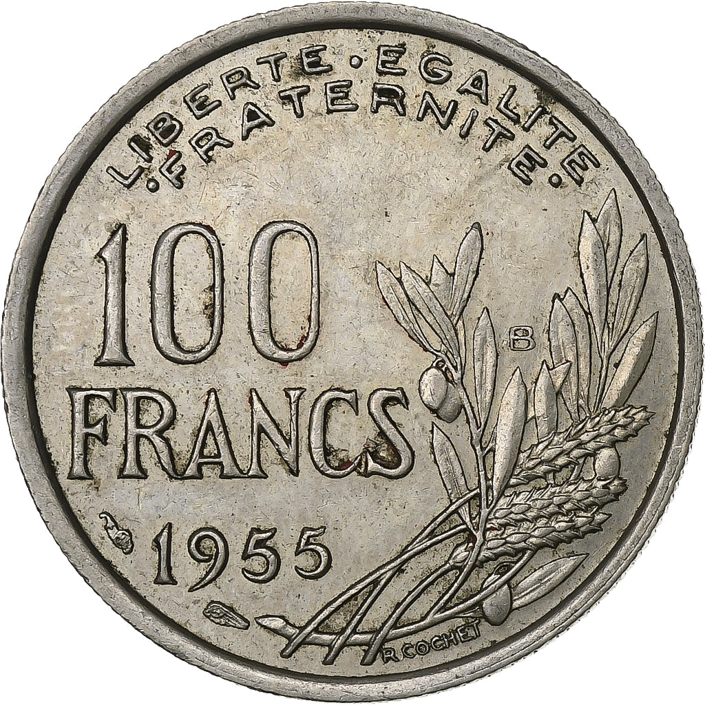 França, 100 Francs, Cochet, 1955, Cobre-níquel, AU(50-53), KM:919.1