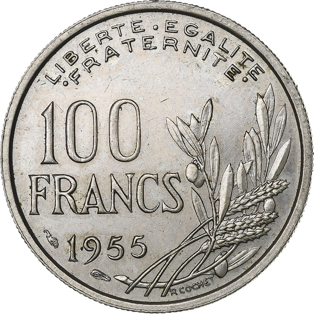 Francja, 100 Francs, Cochet, 1955, Miedź-Nikiel, AU(55-58), KM:919.1