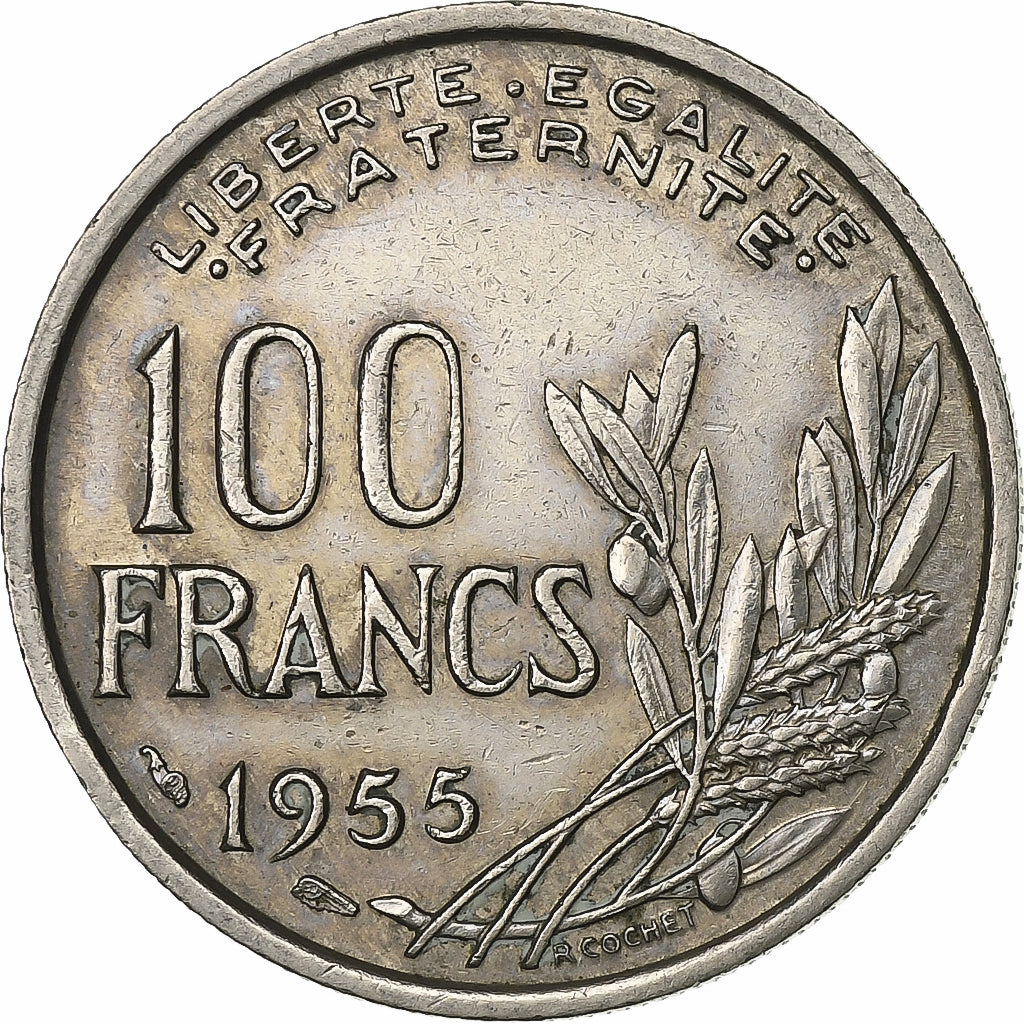 Frankrijk, 100 Francs, Cochet, 1955, Cupro-nikkel, ZF, KM:919.1