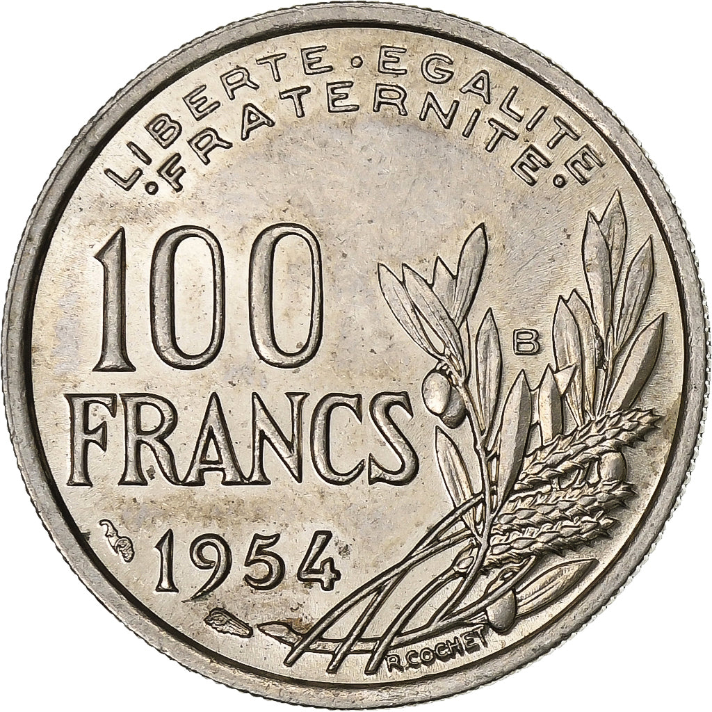 France, 100 Francs, Cochet, 1954, Beaumont - Le Roger, Copper-nickel, AU(55-58)