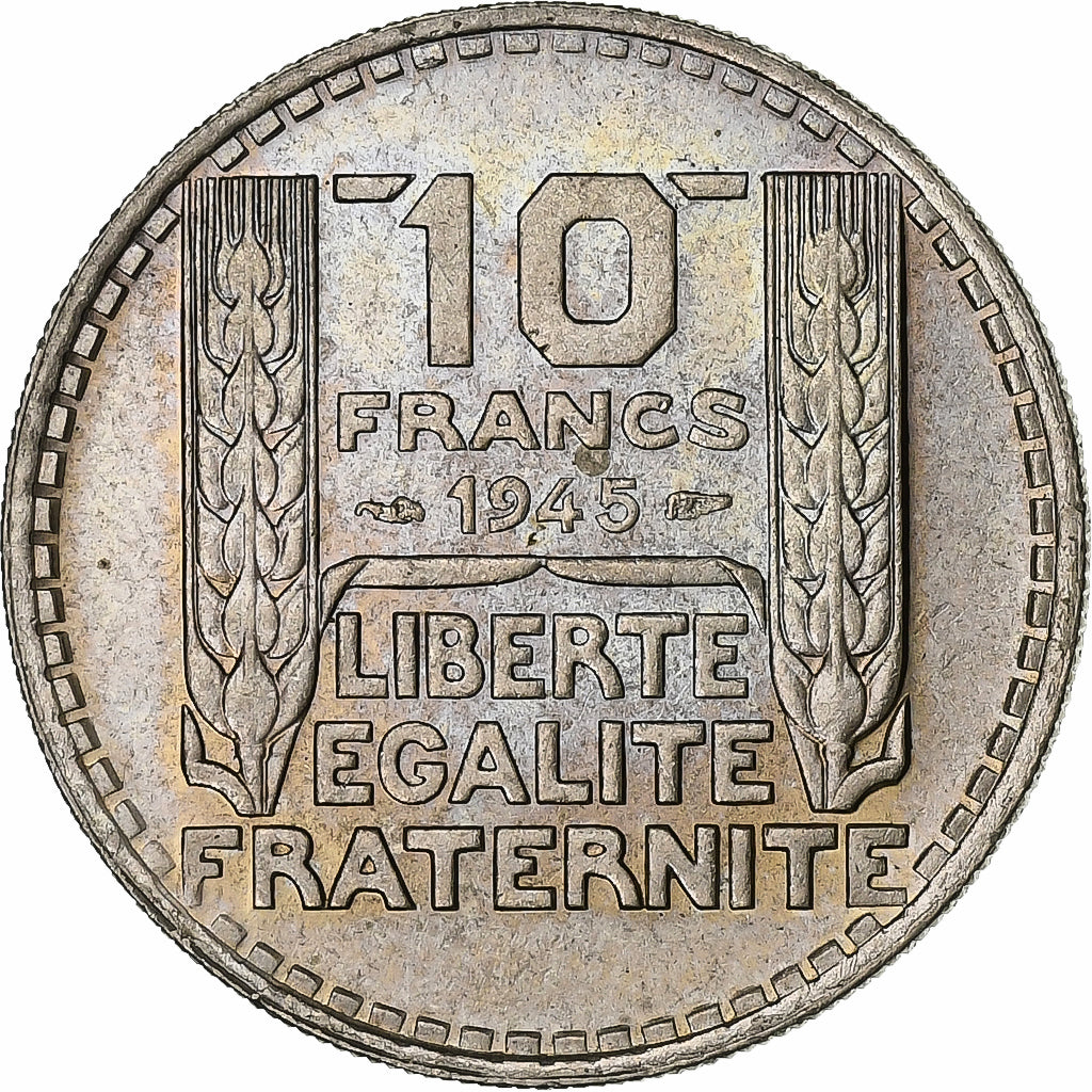 France, 10 Francs, Turin, 1945, Copper-nickel, EF(40-45), KM:908.1
