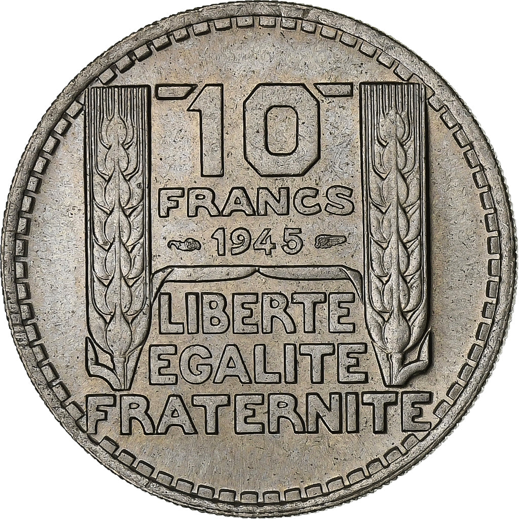 França, 10 Francs, Turin, 1945, Cobre-níquel, AU(55-58), KM:908.1