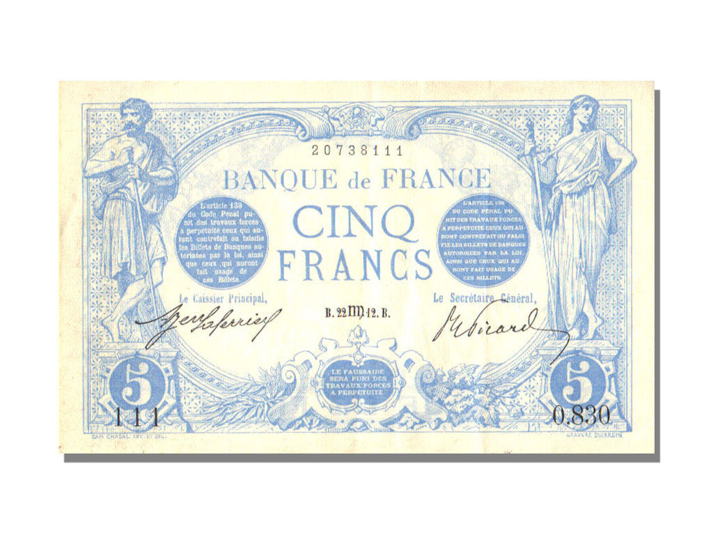 Billet, France, 5 Francs, 5 F 1912-1917 ''Bleu'', 1912, 1912-08-01, SPL