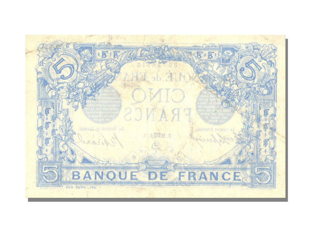 Geldschein, Frankreich, 5 Francs, 5 F 1912-1917 ''Bleu'', 1912, 1912-08-22, VZ+