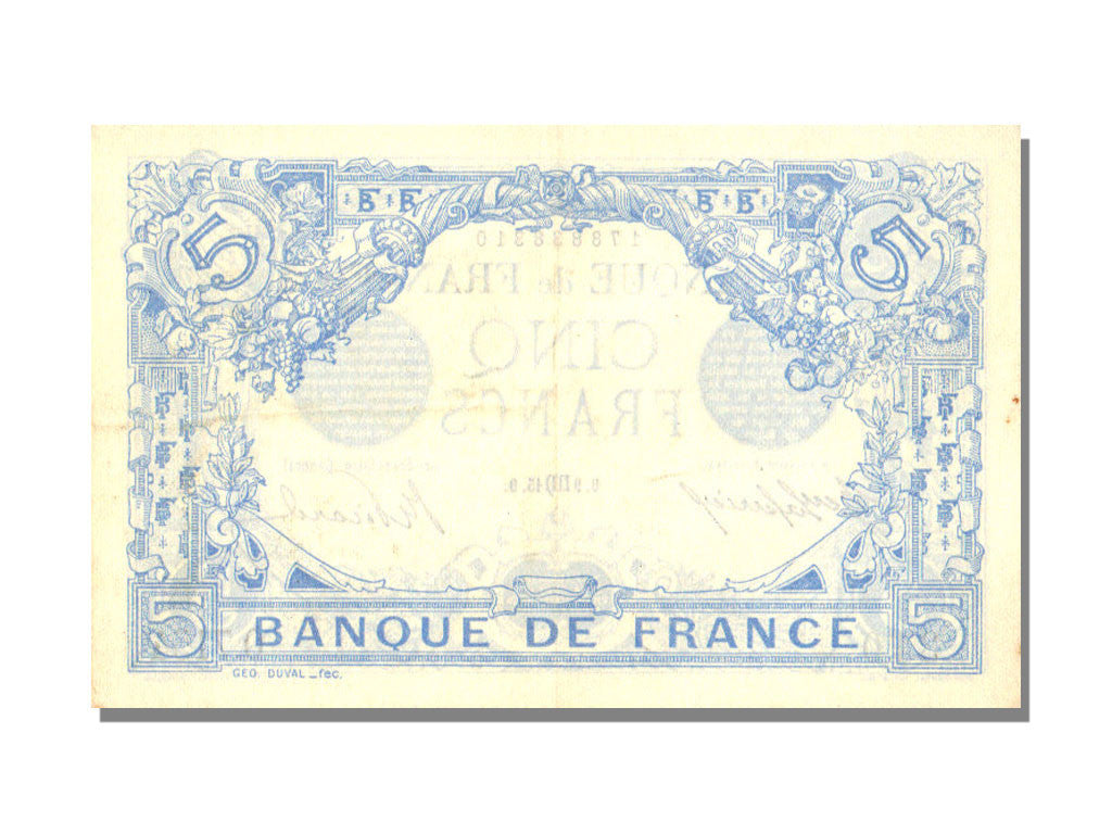 Banknote, France, 5 Francs, 5 F 1912-1917 ''Bleu'', 1915, 1915-08-09