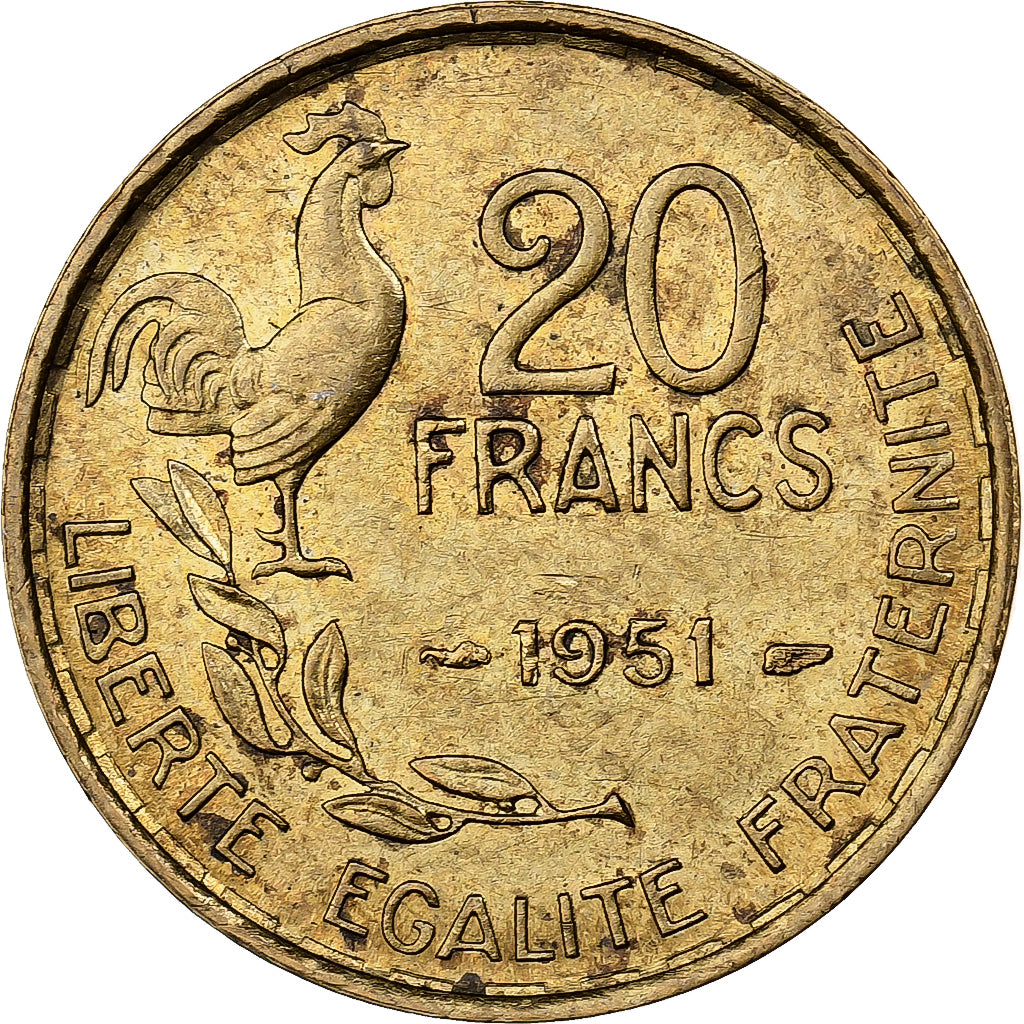 Frankreich, 20 Francs, Guiraud, 1951, Paris, Aluminum-Bronze, S+, KM:917.1