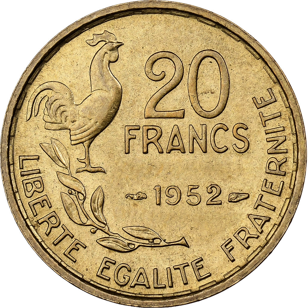 France, 20 Francs, Guiraud, 1952, Paris, Bronze-Aluminium, TTB+, KM:917.1