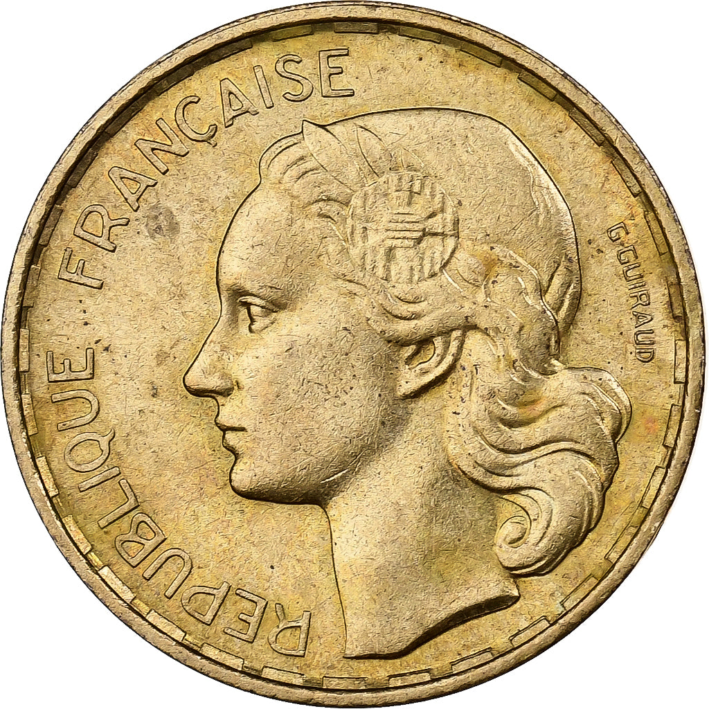Francia, 20 Francs, Guiraud, 1952, Paris, Aluminio - bronce, MBC, KM:917.1