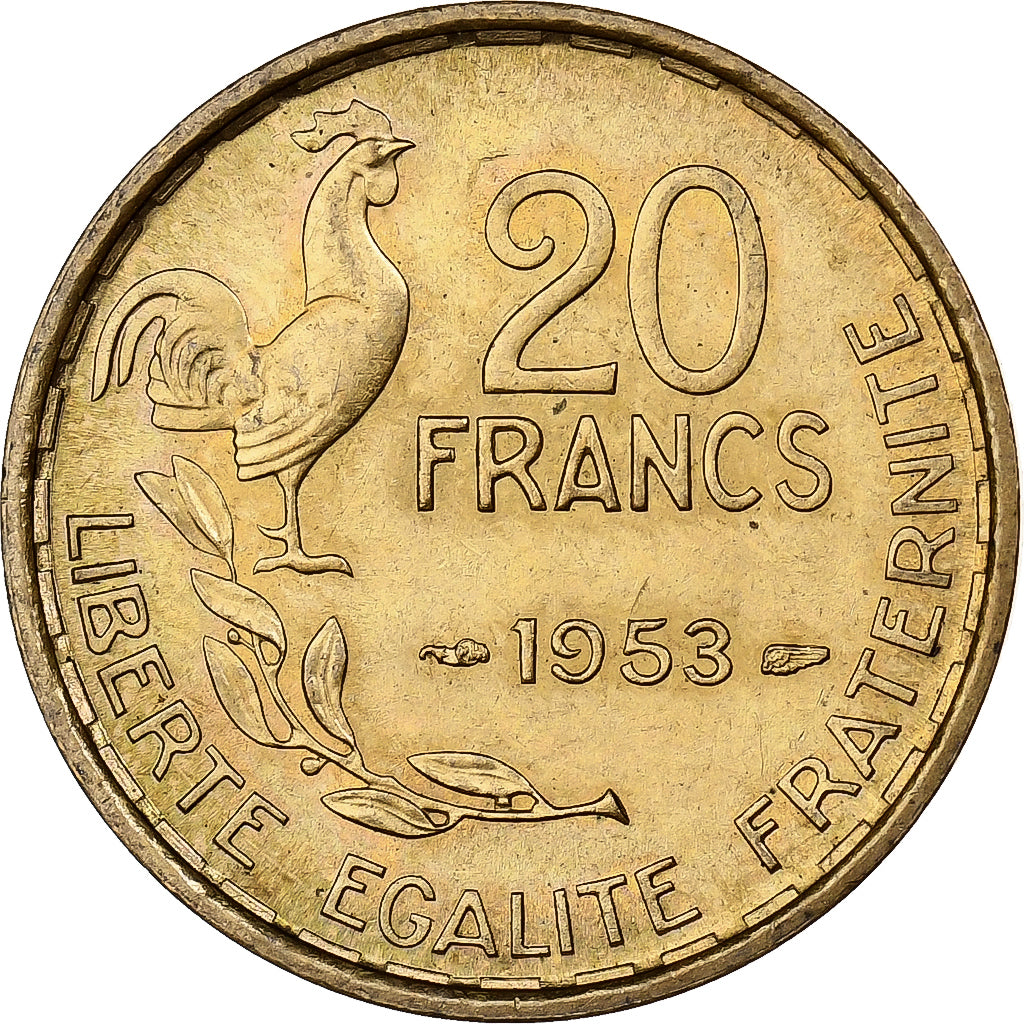 Frankreich, 20 Francs, Guiraud, 1953, Paris, Aluminum-Bronze, SS, KM:917.1