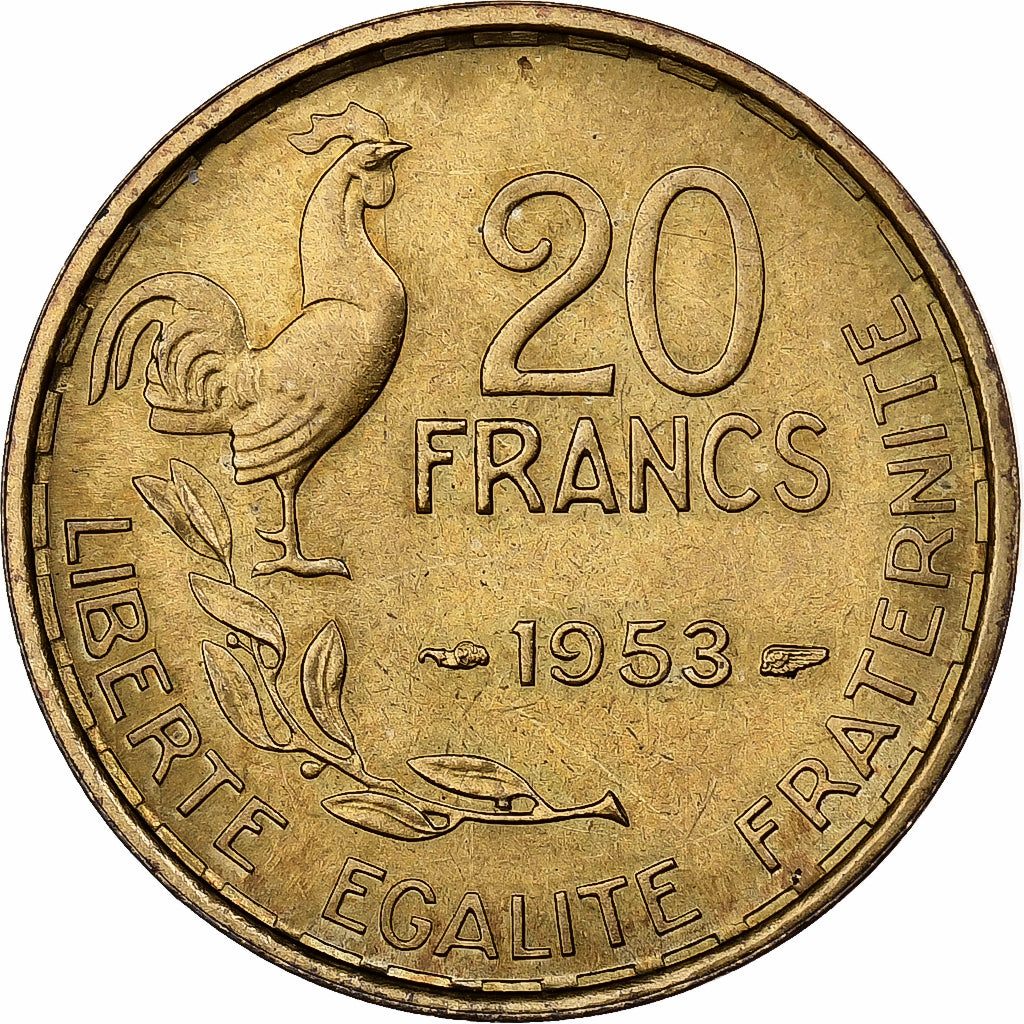 Francia, 20 Francs, Guiraud, 1953, Paris, Aluminio - bronce, EBC, KM:917.1