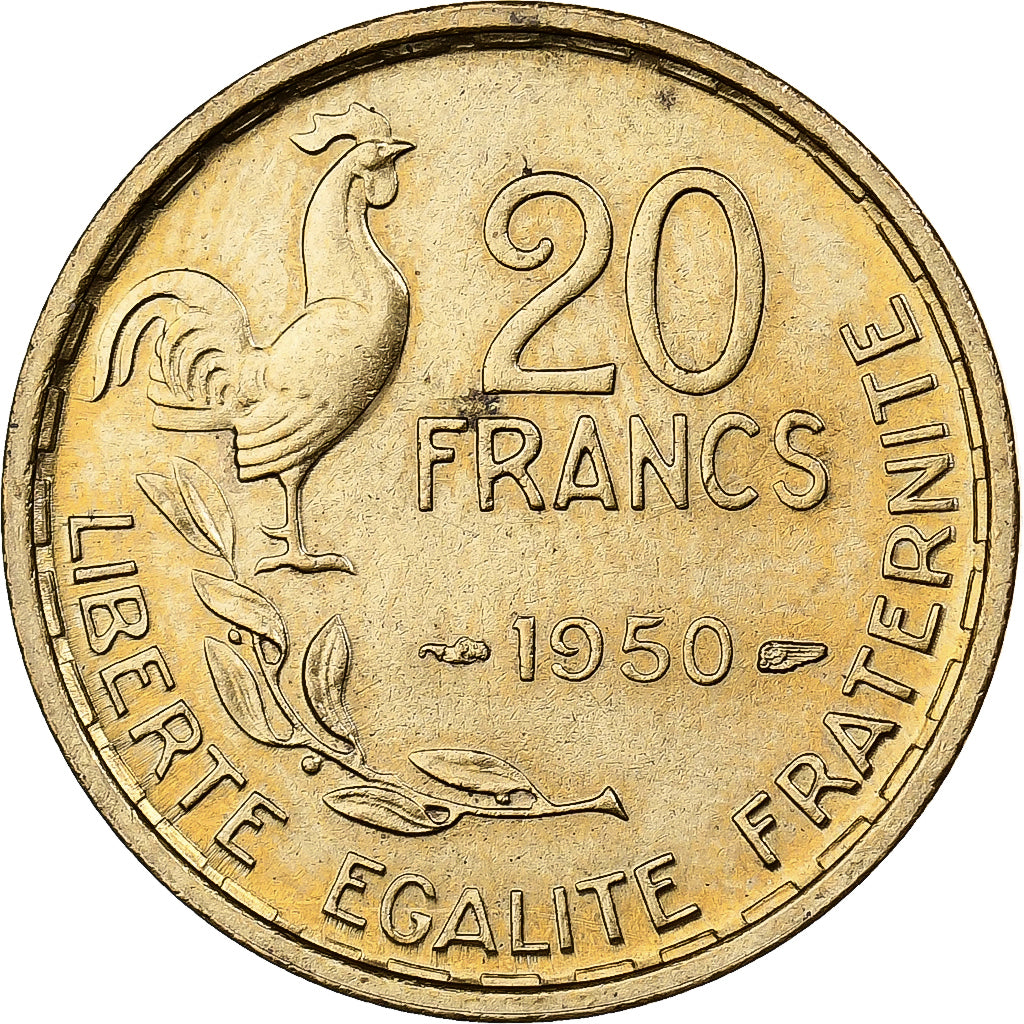 Frankrijk, 20 Francs, Guiraud, 1950, Paris, Aluminum-Bronze, ZF+, KM:917.1