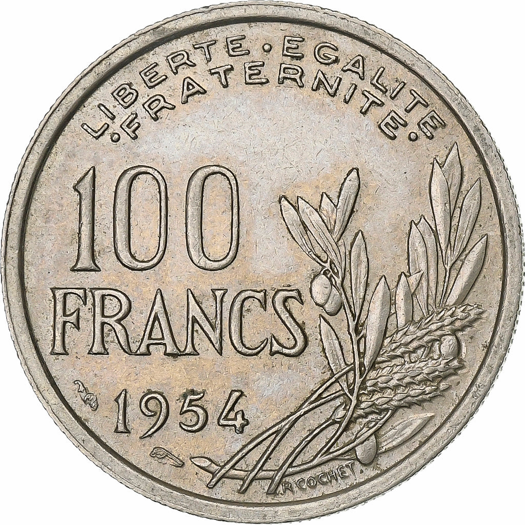 Frankrijk, 100 Francs, Cochet, 1954, Cupro-nikkel, ZF+, KM:919.1