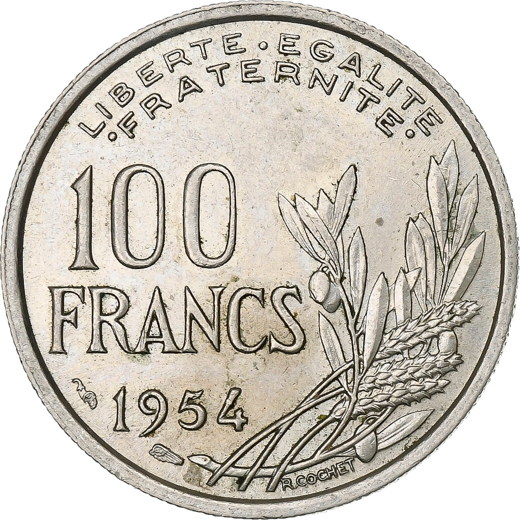 Frankrijk, 100 Francs, Cochet, 1954, Cupro-nikkel, PR, KM:919.1