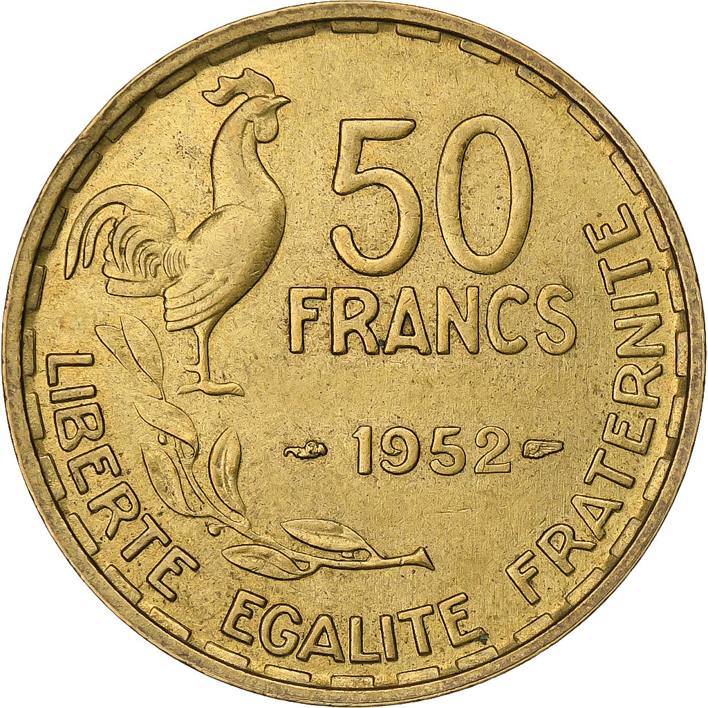 Francia, 50 Francs, Guiraud, 1952, Paris, Aluminio - bronce, MBC, KM:918.1