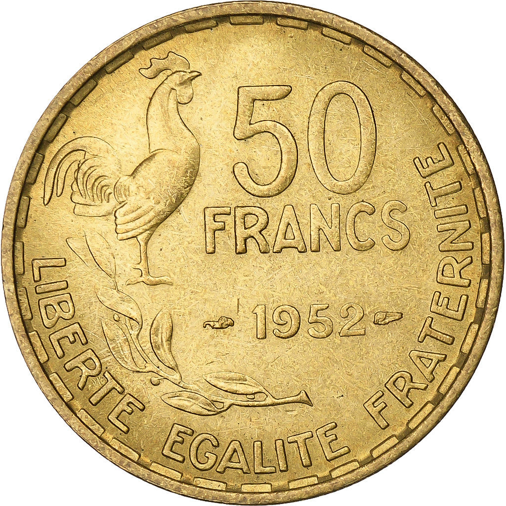 França, 50 Francs, Guiraud, 1952, Paris, Alumínio-Bronze, AU(50-53), KM:918.1