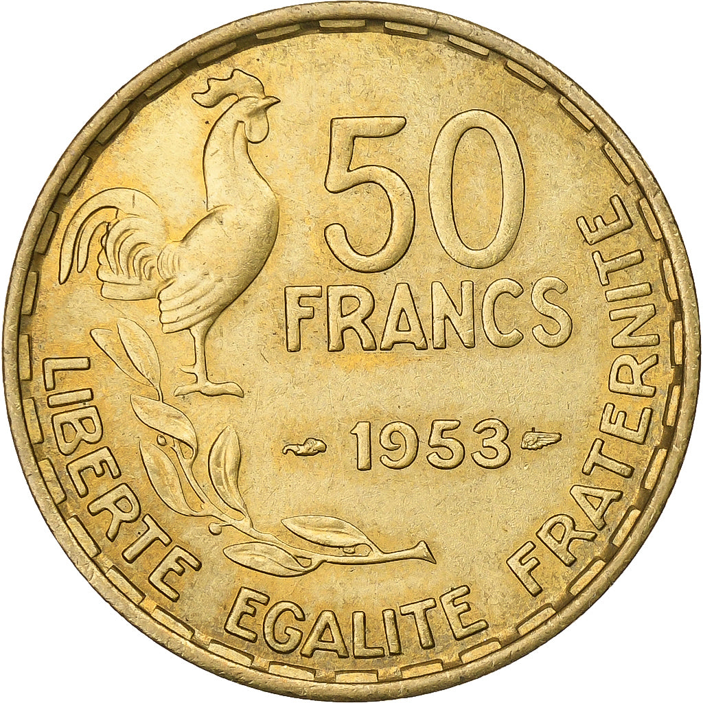 Francia, 50 Francs, Guiraud, 1953, Paris, Aluminio - bronce, MBC+, KM:918.1