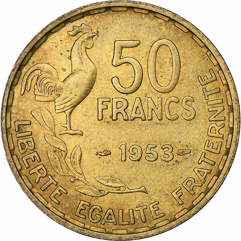 França, 50 Francs, Guiraud, 1953, Paris, Alumínio-Bronze, EF(40-45), KM:918.1