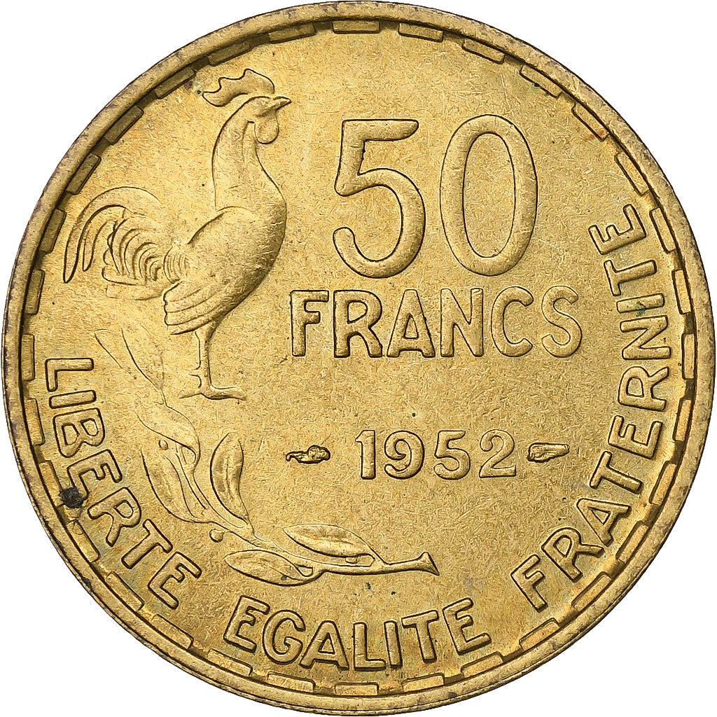 Francia, 50 Francs, Guiraud, 1952, Paris, Alluminio-bronzo, BB+, KM:918.1