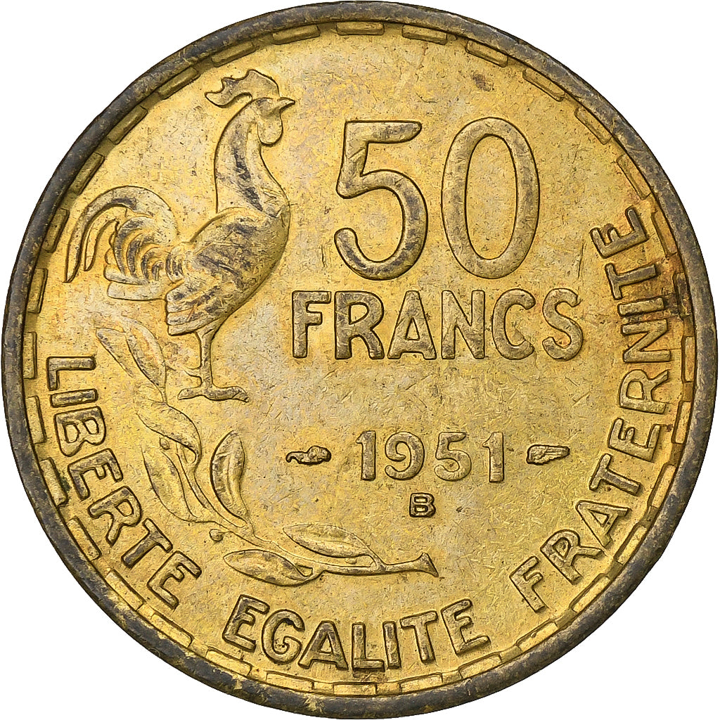 França, 50 Francs, Guiraud, 1951, Beaumont - Le Roger, Alumínio-Bronze
