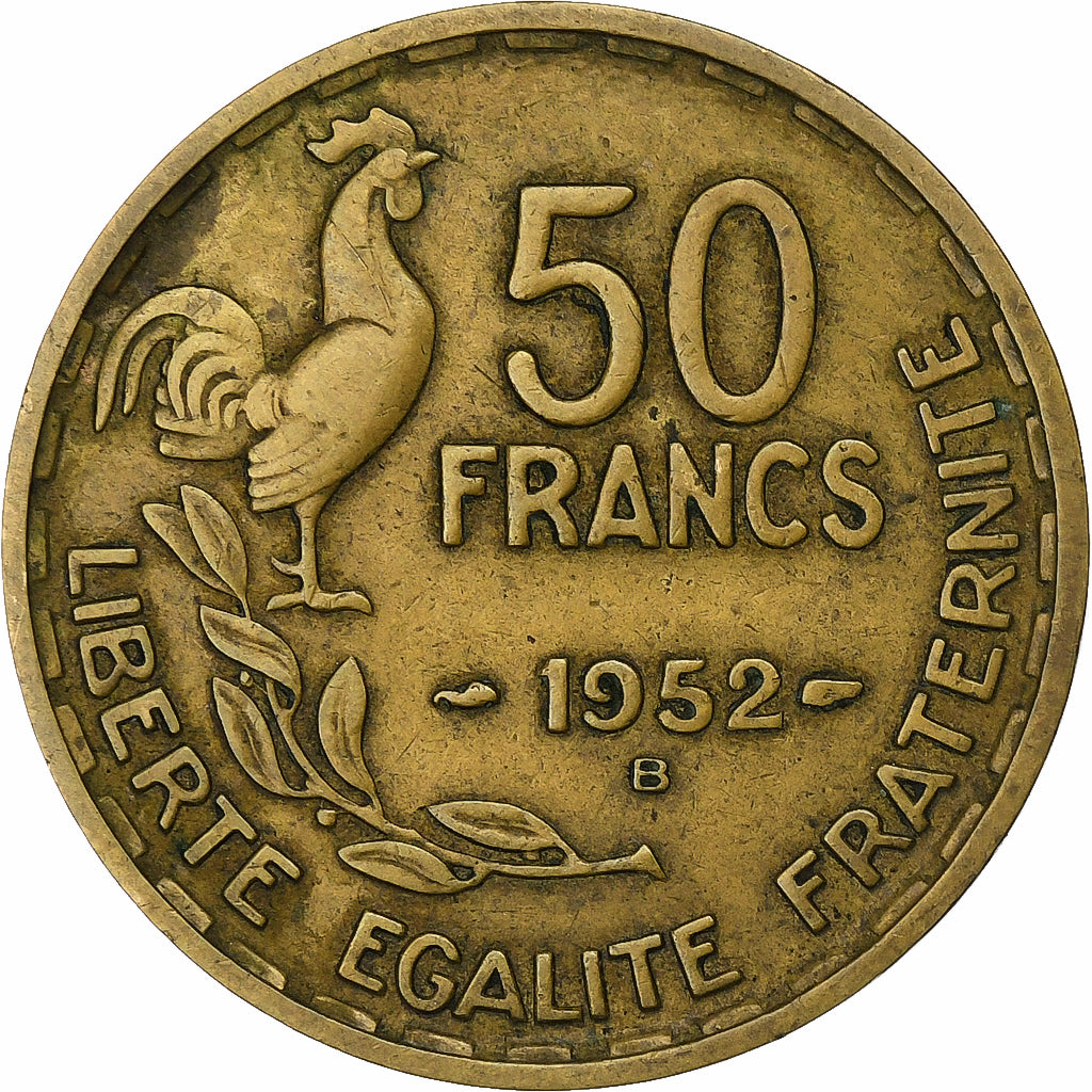França, 50 Francs, Guiraud, 1952, Beaumont - Le Roger, Alumínio-Bronze