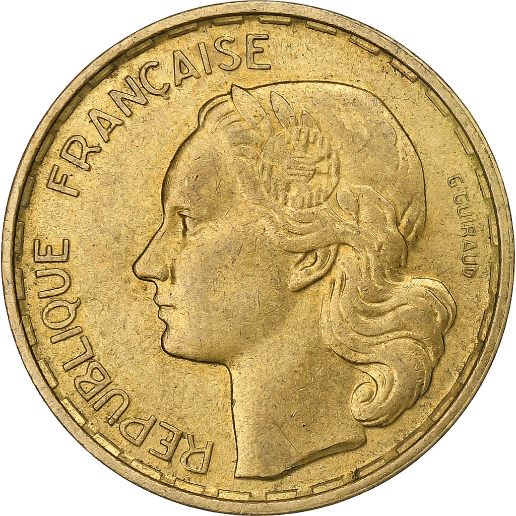 Francia, 20 Francs, Guiraud, 1952, Paris, Aluminio - bronce, MBC+, KM:917.1
