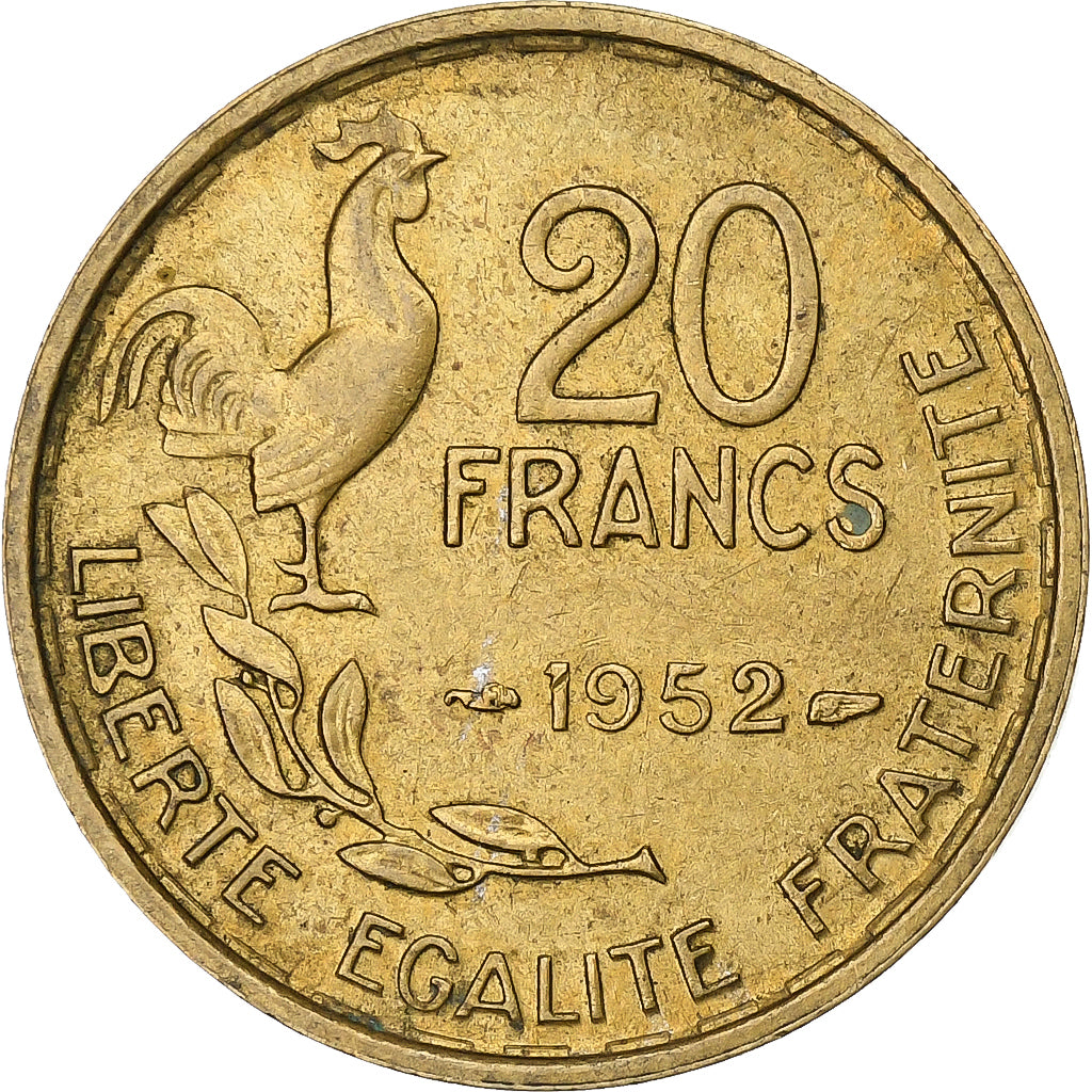 Francia, 20 Francs, Guiraud, 1952, Paris, Aluminio - bronce, MBC+, KM:917.1